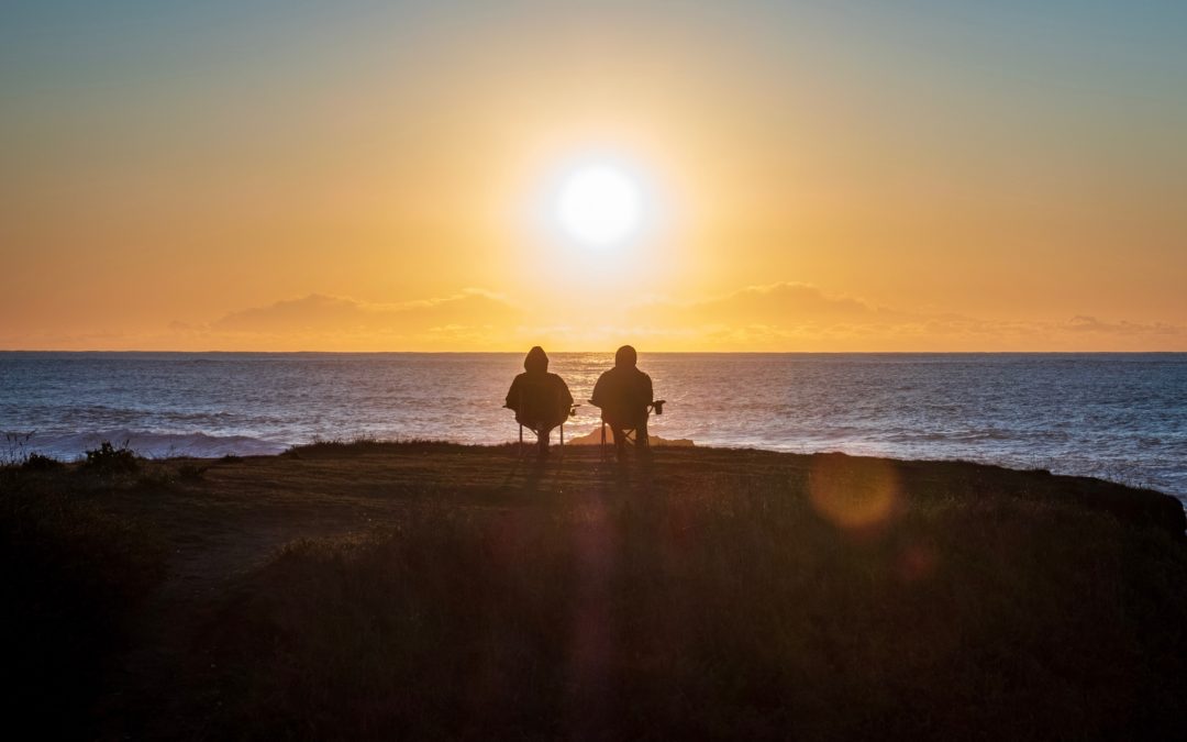 A retired couple relaxing